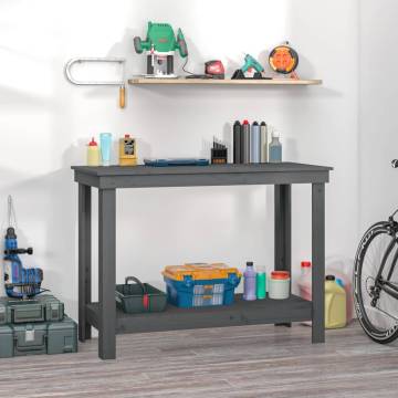 Work Bench Grey 110x50x80 cm - Solid Wood Pine | HipoMarket