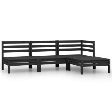 4 Piece Garden Lounge Set - Solid Pinewood Black | Hipomarket