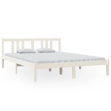 White Solid Wood Bed Frame 150x200 cm King Size - Hipomarket