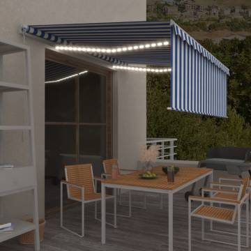 Blue & White Manual Retractable Awning with LED - 4x3m