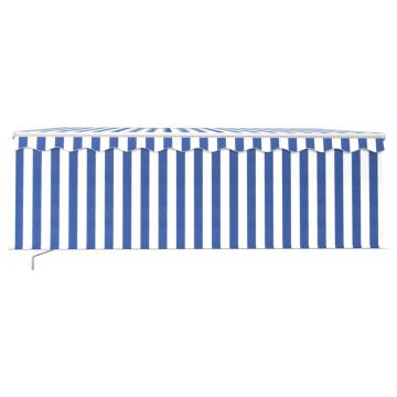 Blue & White Manual Retractable Awning with LED - 4x3m