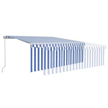 Blue & White Manual Retractable Awning with LED - 4x3m