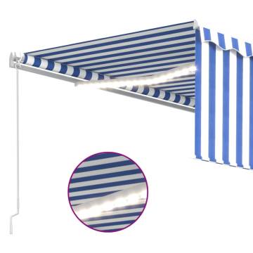 Blue & White Manual Retractable Awning with LED - 4x3m