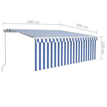 Blue & White Manual Retractable Awning with LED - 4x3m