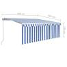 Blue & White Manual Retractable Awning with LED - 4x3m