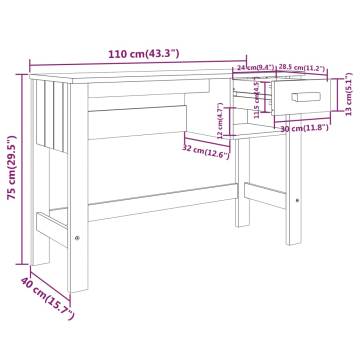 Desk HAMAR Light Grey 110x40x75 cm | Solid Wood Pine