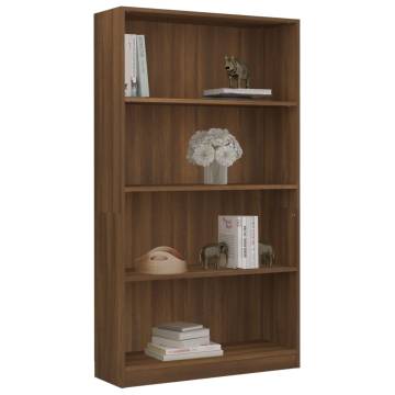 4-Tier Brown Oak Book Cabinet - Stylish Storage Solution