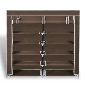 Fabric Shoe Cabinet with Cover - 115x28x110 cm Brown