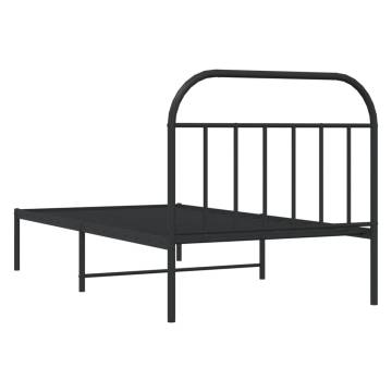 Elegant Black Metal Bed Frame with Headboard - 100x200 cm