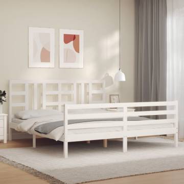 White Super King Size Bed Frame with Headboard | Solid Wood