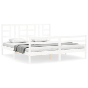 White Super King Size Bed Frame with Headboard | Solid Wood