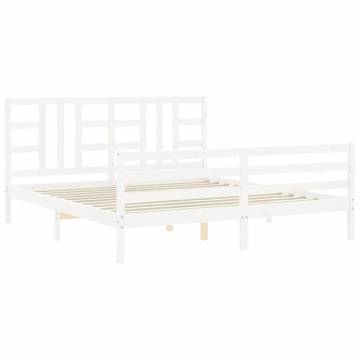 White Super King Size Bed Frame with Headboard | Solid Wood