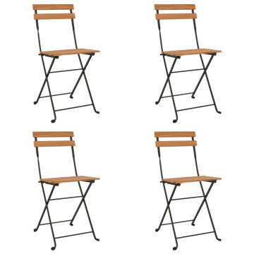 Folding Bistro Chairs - 4 Pcs Solid Wood Teak & Steel | Hipo Market