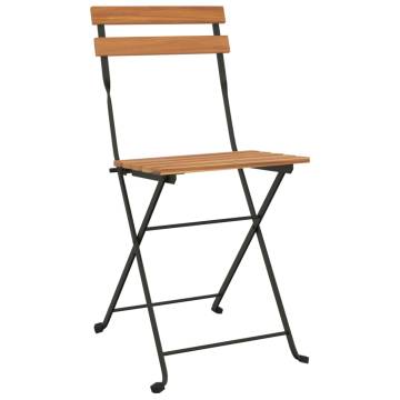 Folding Bistro Chairs - 4 Pcs Solid Wood Teak & Steel | Hipo Market