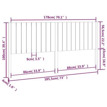 White Solid Wood Pine Bed Headboard - 185.5x4x100 cm