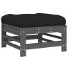 Garden Footstool with Cushion - Grey Solid Wood Pine