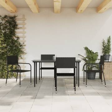 Stylish 5 Piece Garden Dining Set - Black Poly Rattan & Steel