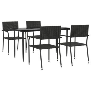 Stylish 5 Piece Garden Dining Set - Black Poly Rattan & Steel