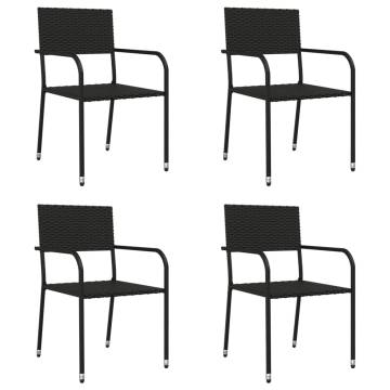 Stylish 5 Piece Garden Dining Set - Black Poly Rattan & Steel