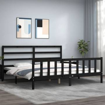 Black Bed Frame with Headboard - 180x200 cm Super King