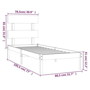 Solid Wood Bed Frame 75x190 cm Small Single - Timeless Design