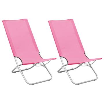 Folding Beach Chairs 2 pcs Pink Fabric - Relax in Style