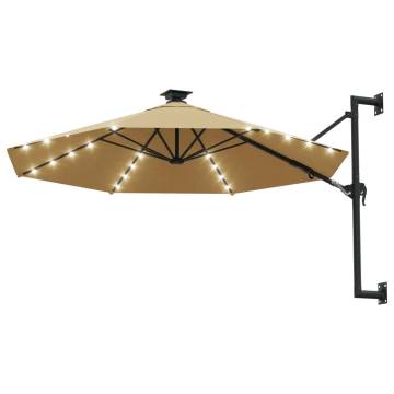 Wall-Mounted Parasol with LEDs - 300 cm Taupe | Hipo Market