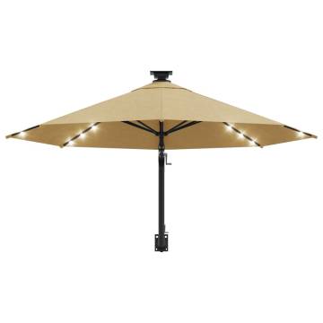 Wall-Mounted Parasol with LEDs - 300 cm Taupe | Hipo Market