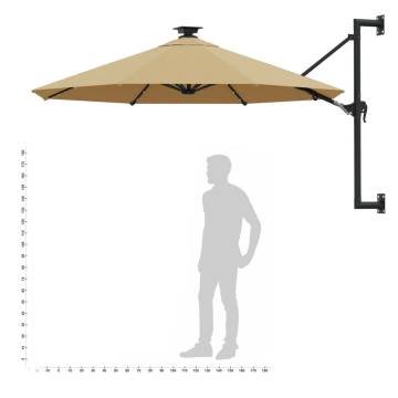 Wall-Mounted Parasol with LEDs - 300 cm Taupe | Hipo Market