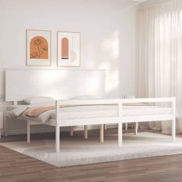 Stylish White Bed Frame with Headboard - 200x200 cm