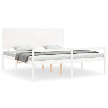 Stylish White Bed Frame with Headboard - 200x200 cm