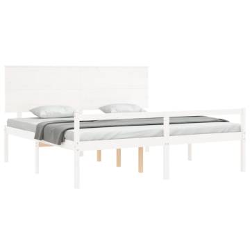 Stylish White Bed Frame with Headboard - 200x200 cm