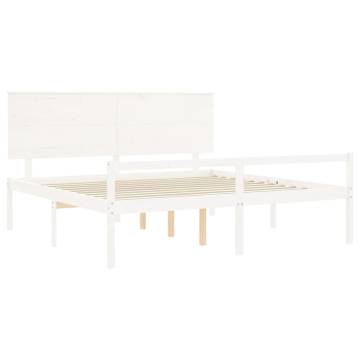 Stylish White Bed Frame with Headboard - 200x200 cm