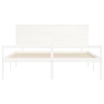 Stylish White Bed Frame with Headboard - 200x200 cm