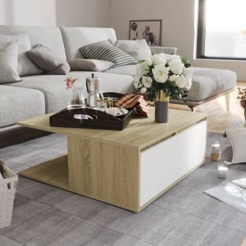 Elegant White & Sonoma Oak Coffee Table | 80x80cm