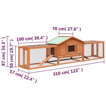 Quality Rabbit Hutch | Solid Pine & Fir Wood 310x70x87 cm