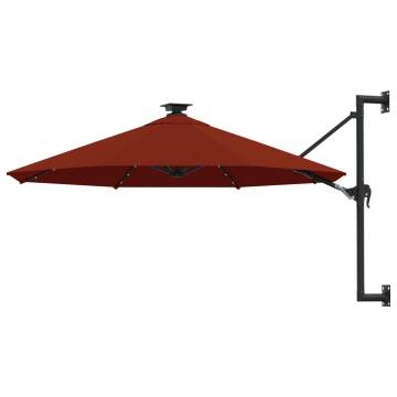 Wall-Mounted Parasol with LEDs & Metal Pole - 300 cm Terracotta