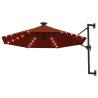 Wall-Mounted Parasol with LEDs & Metal Pole - 300 cm Terracotta