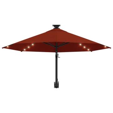 Wall-Mounted Parasol with LEDs & Metal Pole - 300 cm Terracotta