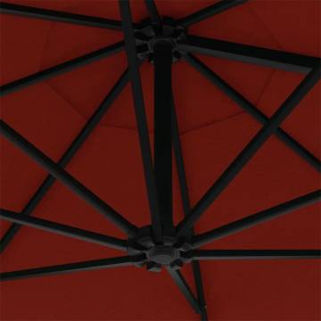 Wall-Mounted Parasol with LEDs & Metal Pole - 300 cm Terracotta