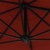 Wall-Mounted Parasol with LEDs & Metal Pole - 300 cm Terracotta