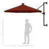 Wall-Mounted Parasol with LEDs & Metal Pole - 300 cm Terracotta