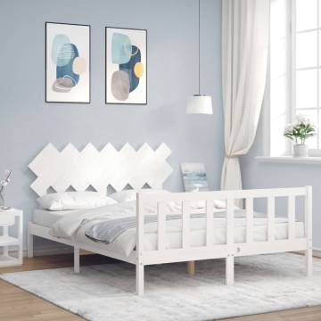 White Bed Frame with Headboard 140x190 cm Solid Wood