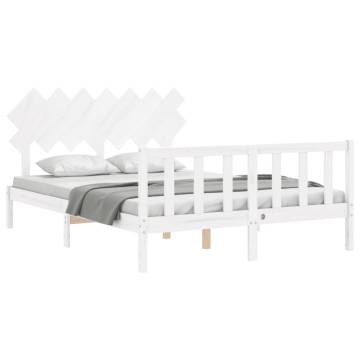 White Bed Frame with Headboard 140x190 cm Solid Wood