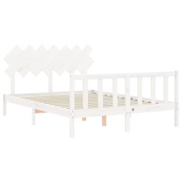 White Bed Frame with Headboard 140x190 cm Solid Wood