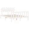 White Bed Frame with Headboard 140x190 cm Solid Wood