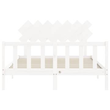 White Bed Frame with Headboard 140x190 cm Solid Wood