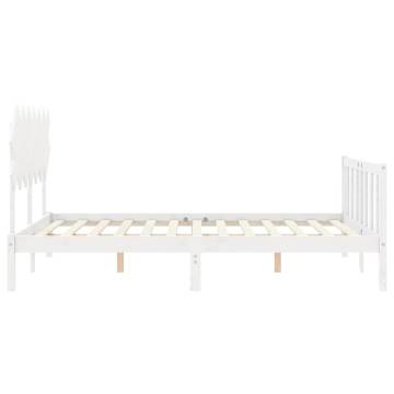 White Bed Frame with Headboard 140x190 cm Solid Wood