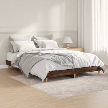 Brown Oak Bed Frame 135x190 cm | Engineered Wood | Hipo Market