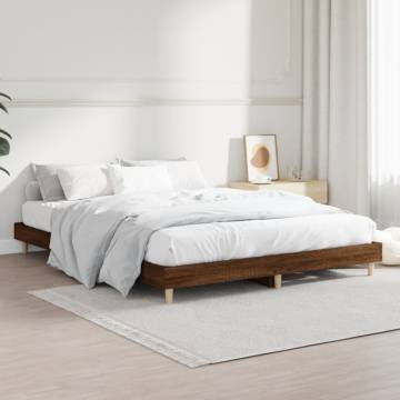 Brown Oak Bed Frame 135x190 cm | Engineered Wood | Hipo Market